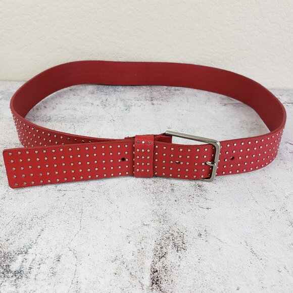 Vintage Y2K GUESS 100% Leather Belt Studded Red size L Grunge Emo Glam Rock main image 5